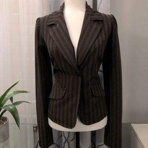 Brown Pinstripe Button Blazer